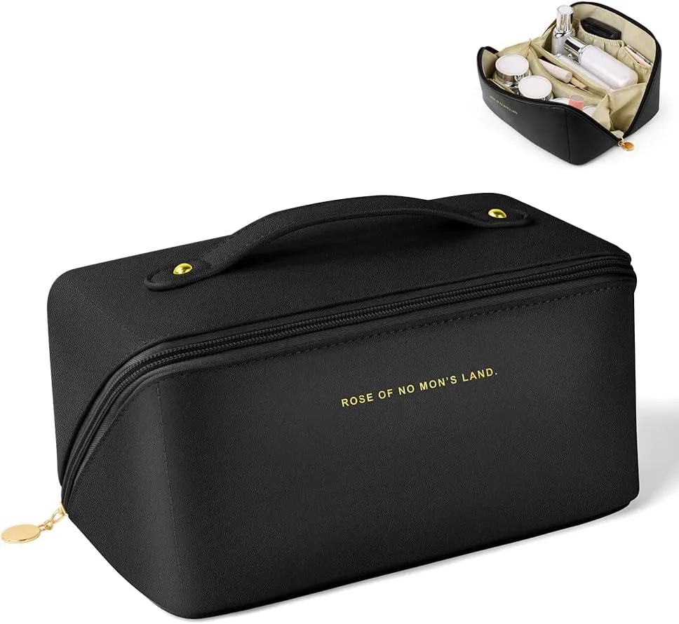 Premium Nylon Cosmetic Travel Bag, Large Capacity Layered Zipper Organizer, Portable Multifunctional Waterproof, Easy to Carry - Gift for Women (New-Black)