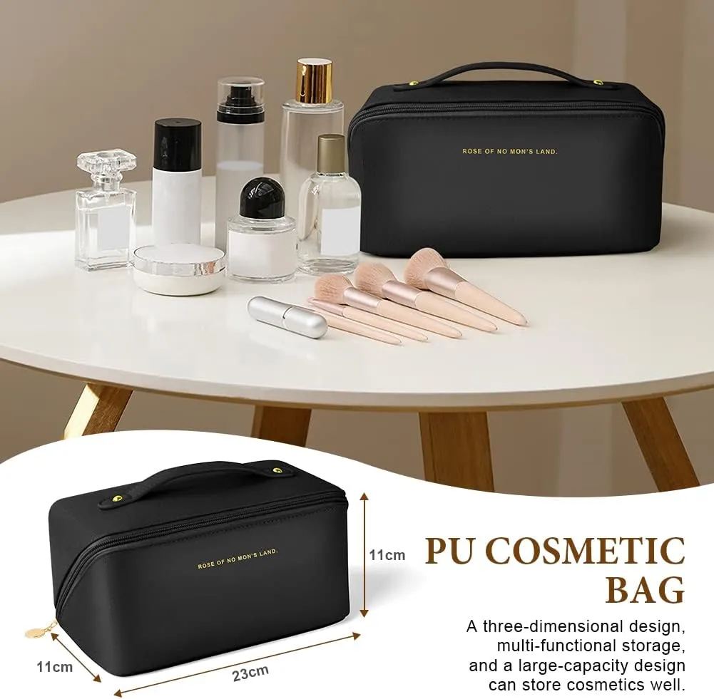 Premium Nylon Cosmetic Travel Bag, Large Capacity Layered Zipper Organizer, Portable Multifunctional Waterproof, Easy to Carry - Gift for Women (New-Black)