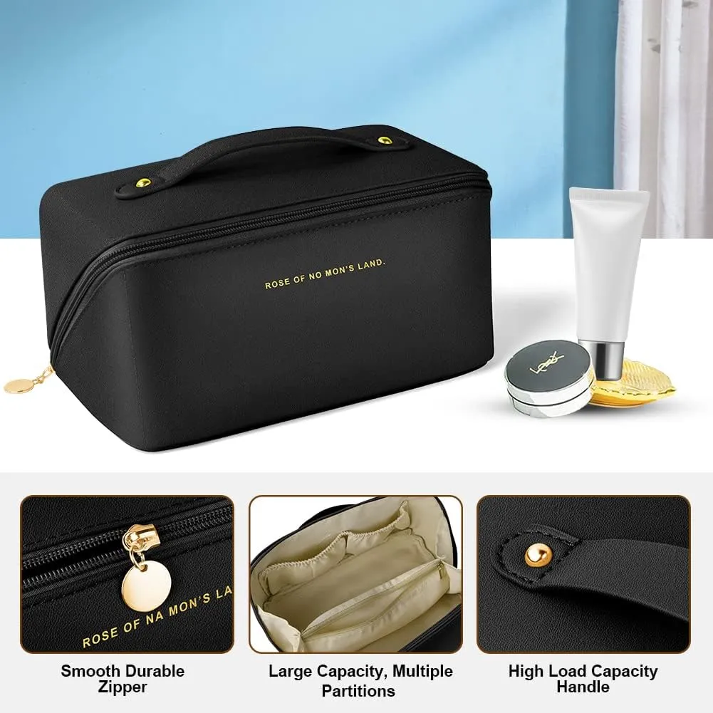 Premium Nylon Cosmetic Travel Bag, Large Capacity Layered Zipper Organizer, Portable Multifunctional Waterproof, Easy to Carry - Gift for Women (New-Black)