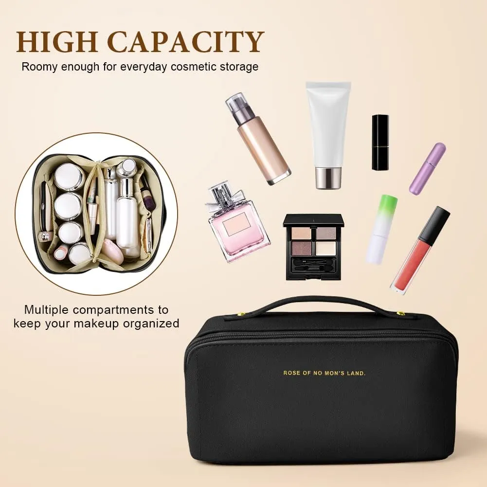 Premium Nylon Cosmetic Travel Bag, Large Capacity Layered Zipper Organizer, Portable Multifunctional Waterproof, Easy to Carry - Gift for Women (New-Black)