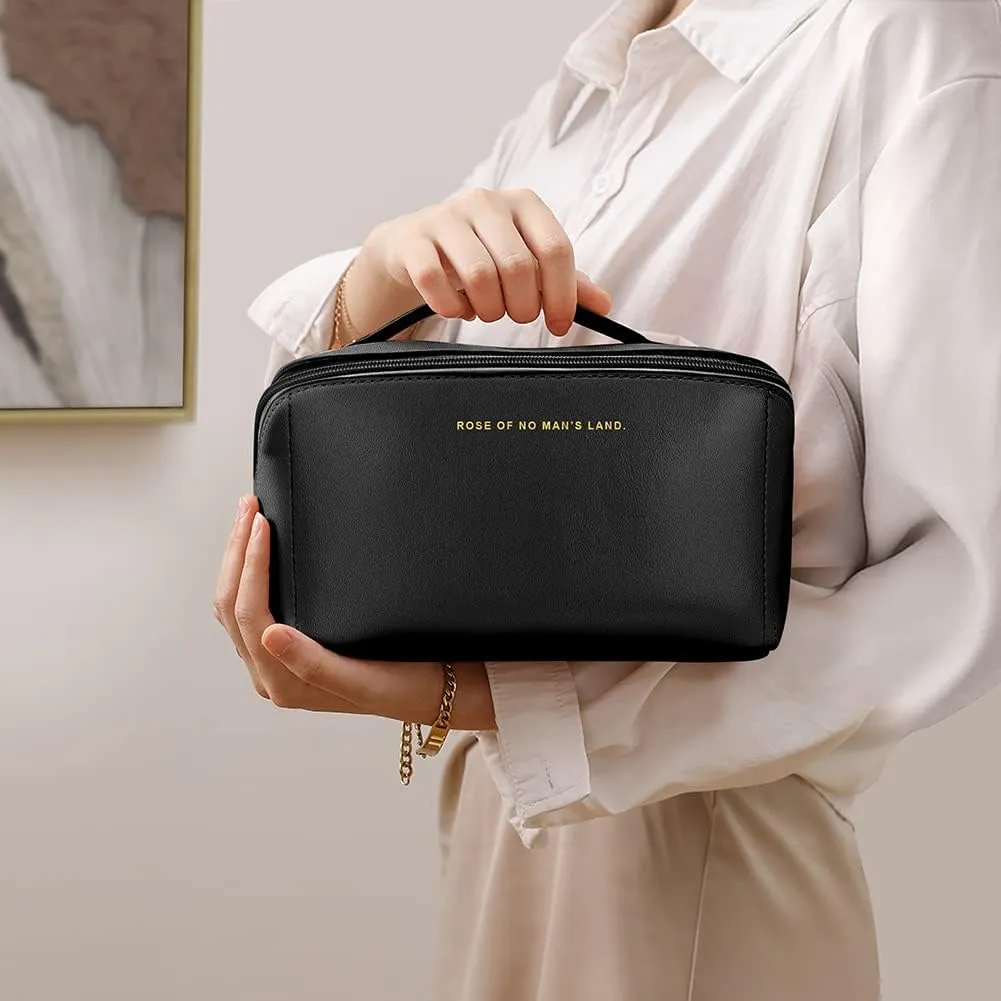 Premium Nylon Cosmetic Travel Bag, Large Capacity Layered Zipper Organizer, Portable Multifunctional Waterproof, Easy to Carry - Gift for Women (New-Black)