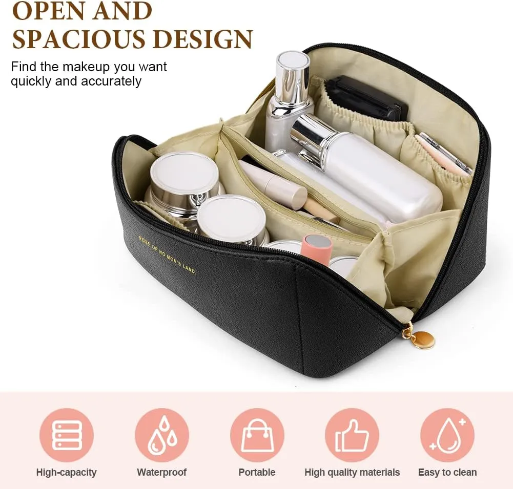 Premium Nylon Cosmetic Travel Bag, Large Capacity Layered Zipper Organizer, Portable Multifunctional Waterproof, Easy to Carry - Gift for Women (New-Black)