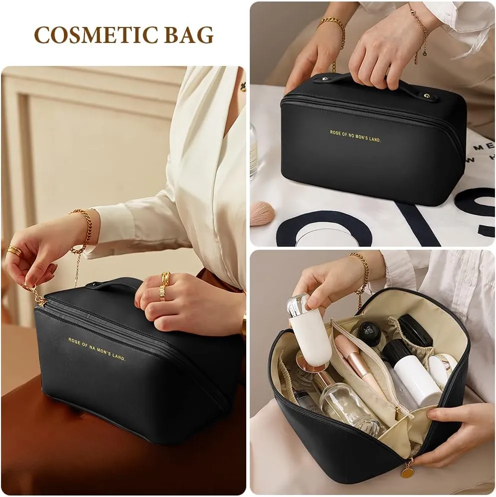 Premium Nylon Cosmetic Travel Bag, Large Capacity Layered Zipper Organizer, Portable Multifunctional Waterproof, Easy to Carry - Gift for Women (New-Black)
