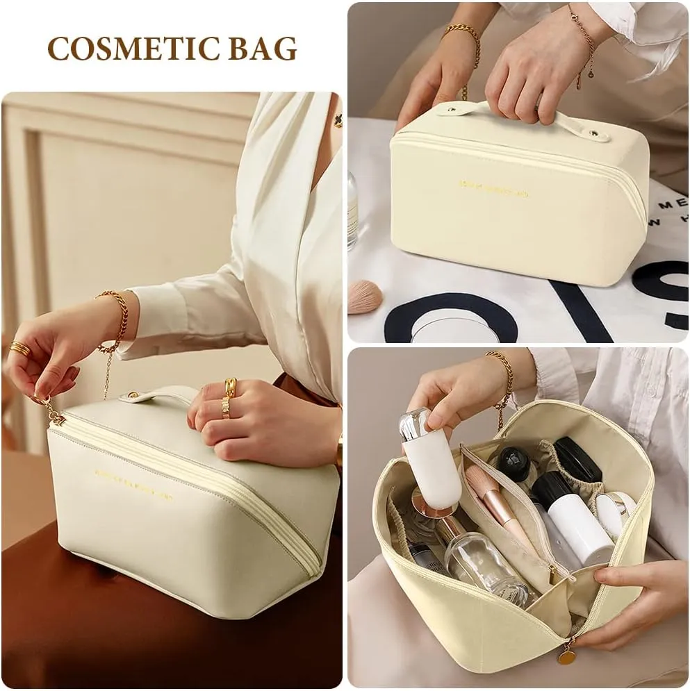 Premium Nylon Cosmetic Travel Organizer, Large Capacity Layered Zipper Bag, Portable Multifunctional Waterproof, Easy to Carry - Gift for Women (New-White)