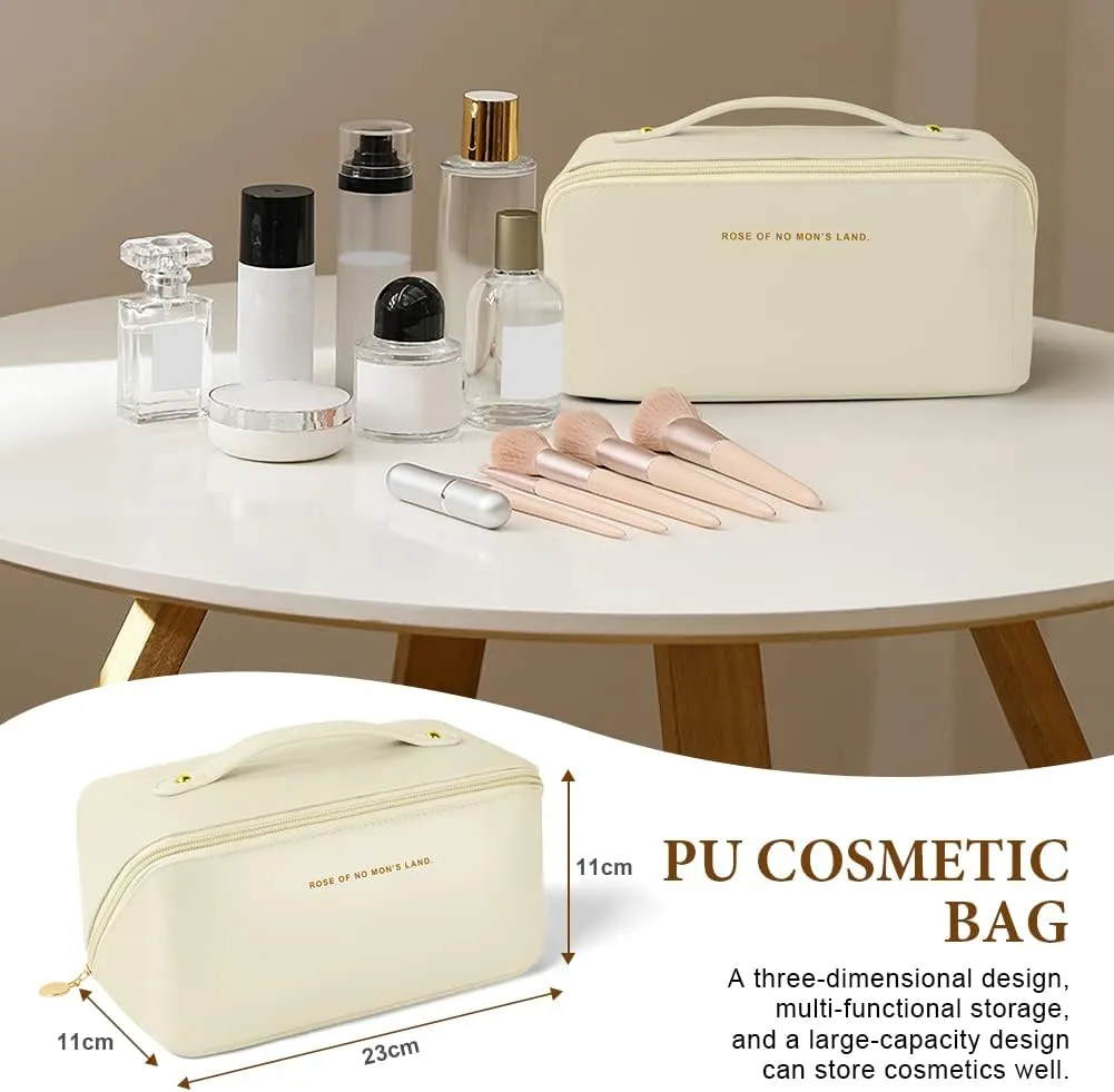 Premium Nylon Cosmetic Travel Organizer, Large Capacity Layered Zipper Bag, Portable Multifunctional Waterproof, Easy to Carry - Gift for Women (New-White)