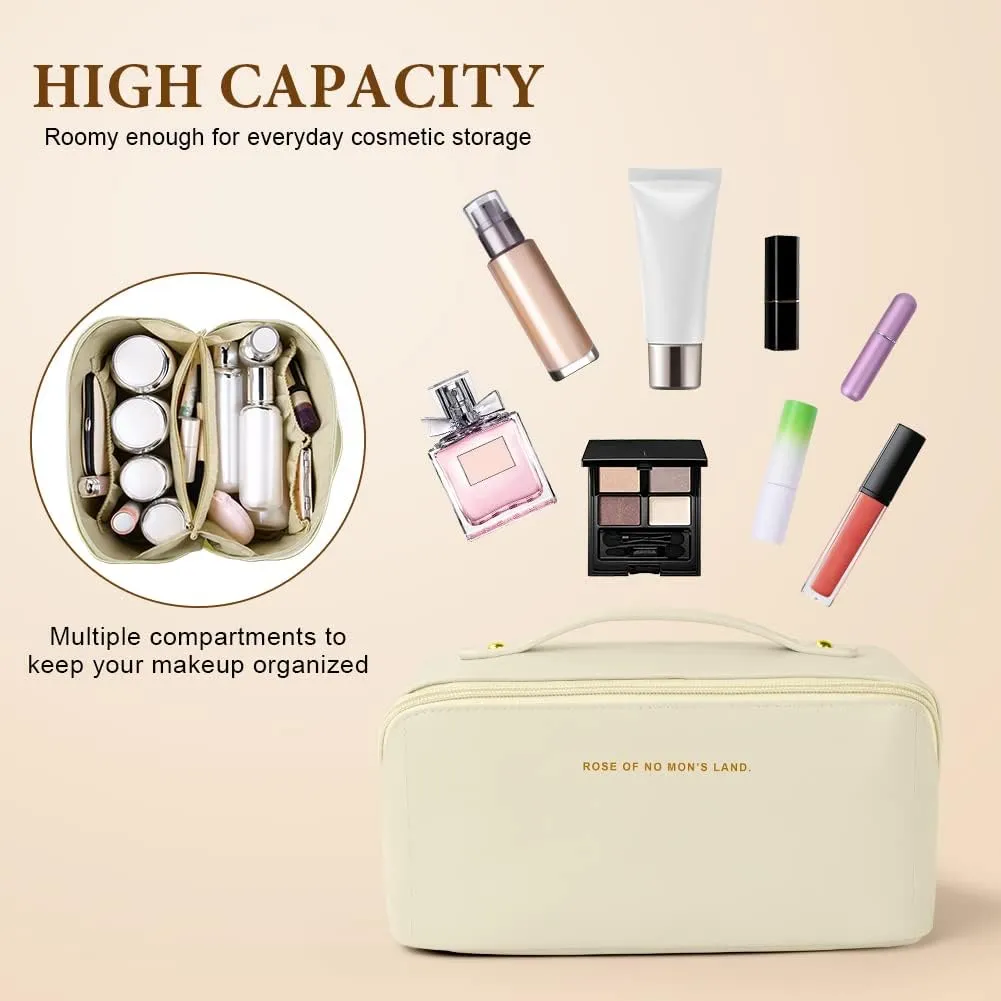 Premium Nylon Cosmetic Travel Organizer, Large Capacity Layered Zipper Bag, Portable Multifunctional Waterproof, Easy to Carry - Gift for Women (New-White)