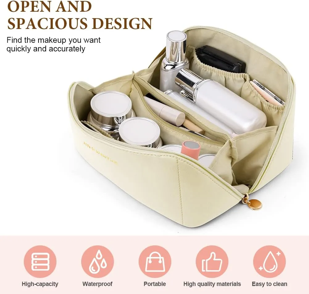Premium Nylon Cosmetic Travel Organizer, Large Capacity Layered Zipper Bag, Portable Multifunctional Waterproof, Easy to Carry - Gift for Women (New-White)