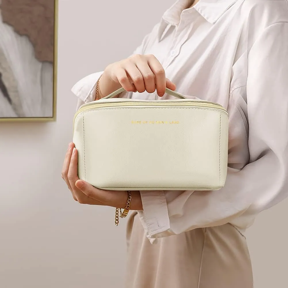 Premium Nylon Cosmetic Travel Organizer, Large Capacity Layered Zipper Bag, Portable Multifunctional Waterproof, Easy to Carry - Gift for Women (New-White)