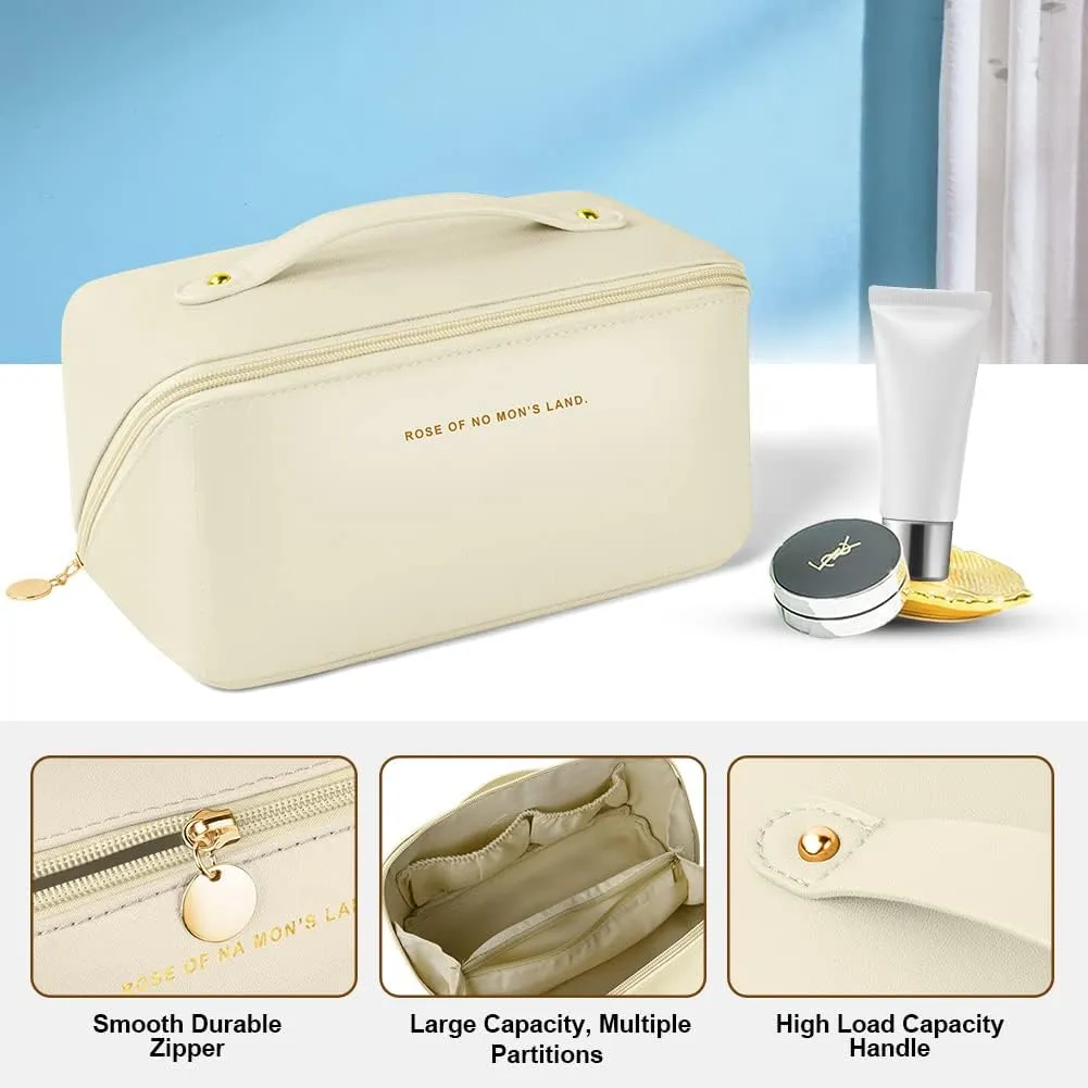 Premium Nylon Cosmetic Travel Organizer, Large Capacity Layered Zipper Bag, Portable Multifunctional Waterproof, Easy to Carry - Gift for Women (New-White)