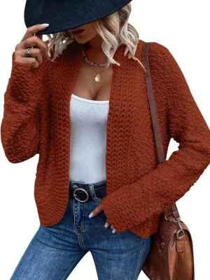 PRETTYGARDEN Open Front Fall Lightweight Cardigan Sweaters for Women Trendy 2025 Popcorn Knit Cardigans Cute Sweater