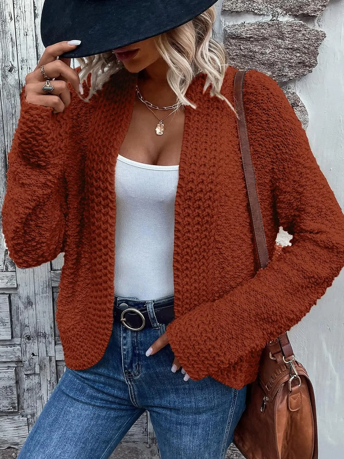 PRETTYGARDEN Open Front Fall Lightweight Cardigan Sweaters for Women Trendy 2025 Popcorn Knit Cardigans Cute Sweater
