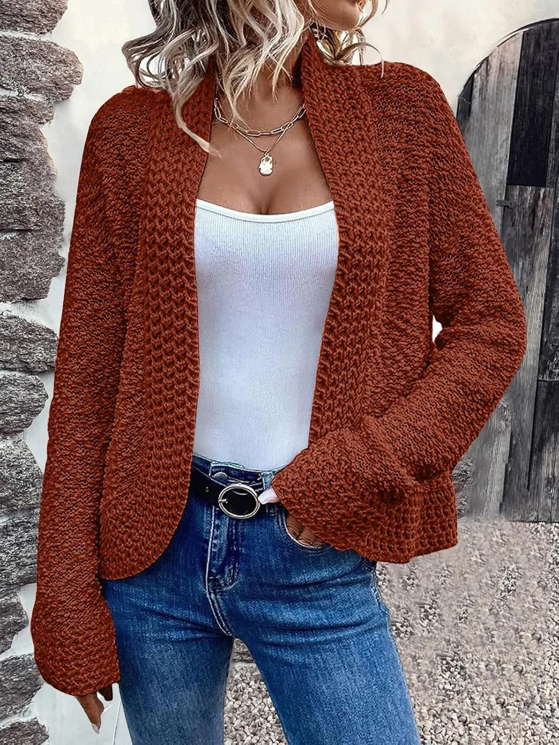 PRETTYGARDEN Open Front Fall Lightweight Cardigan Sweaters for Women Trendy 2025 Popcorn Knit Cardigans Cute Sweater