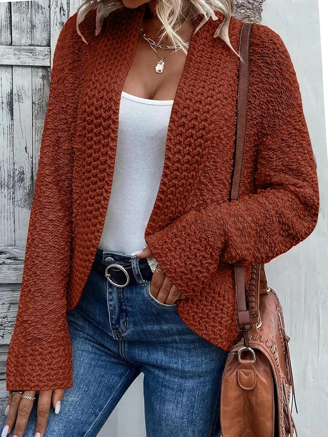 PRETTYGARDEN Open Front Fall Lightweight Cardigan Sweaters for Women Trendy 2025 Popcorn Knit Cardigans Cute Sweater