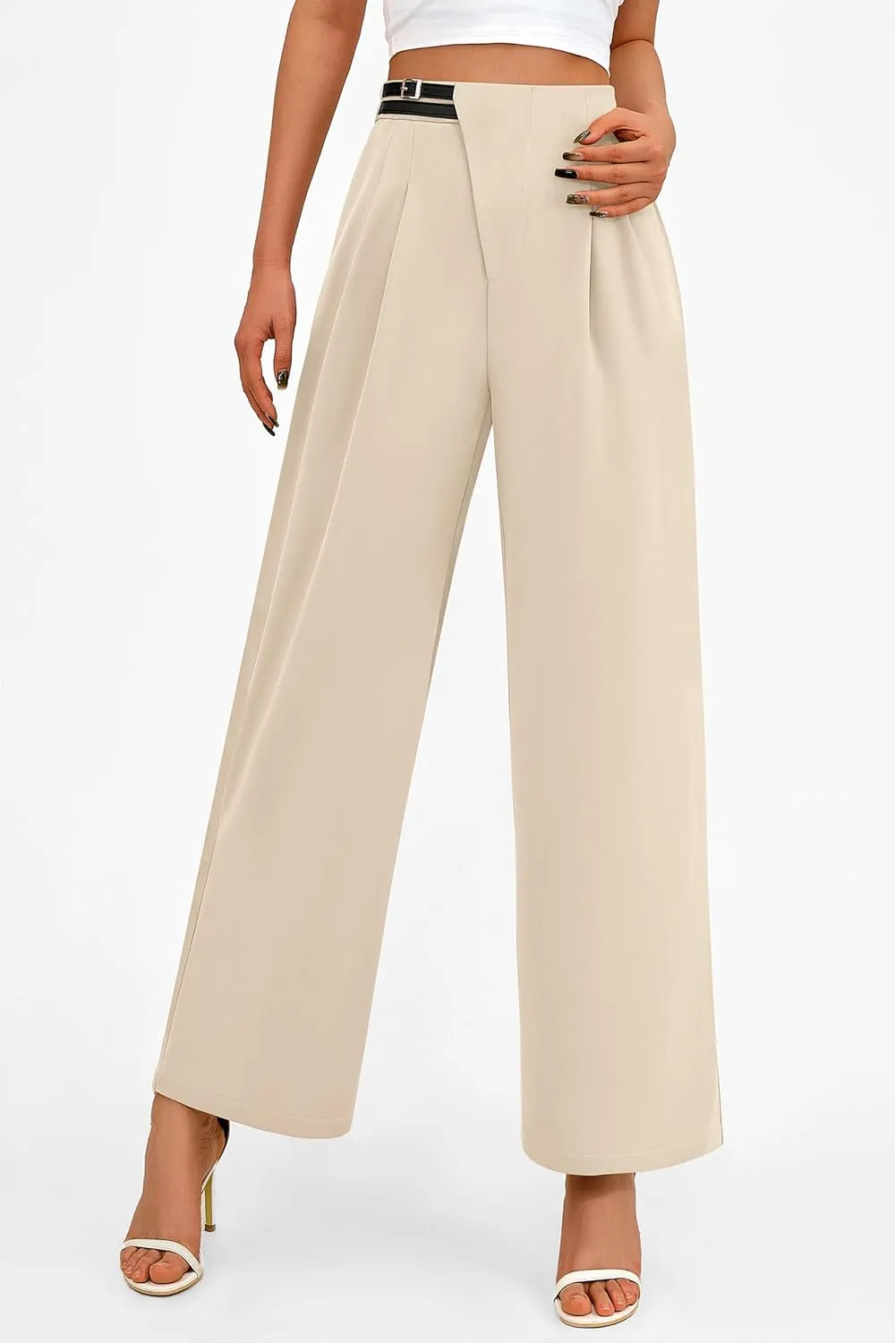 PRETTYGARDEN Women's Wide Leg Dressy Pants High Waisted Fashion Business Casual Work Office Trousers Palazzo Pant