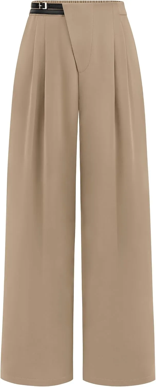 PRETTYGARDEN Women's Wide Leg Dressy Pants High Waisted Fashion Business Casual Work Office Trousers Palazzo Pant