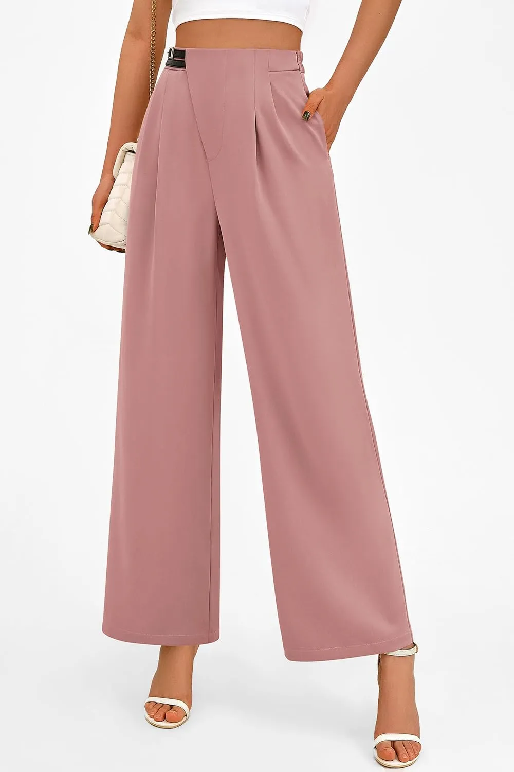 PRETTYGARDEN Women's Wide Leg Dressy Pants High Waisted Fashion Business Casual Work Office Trousers Palazzo Pant