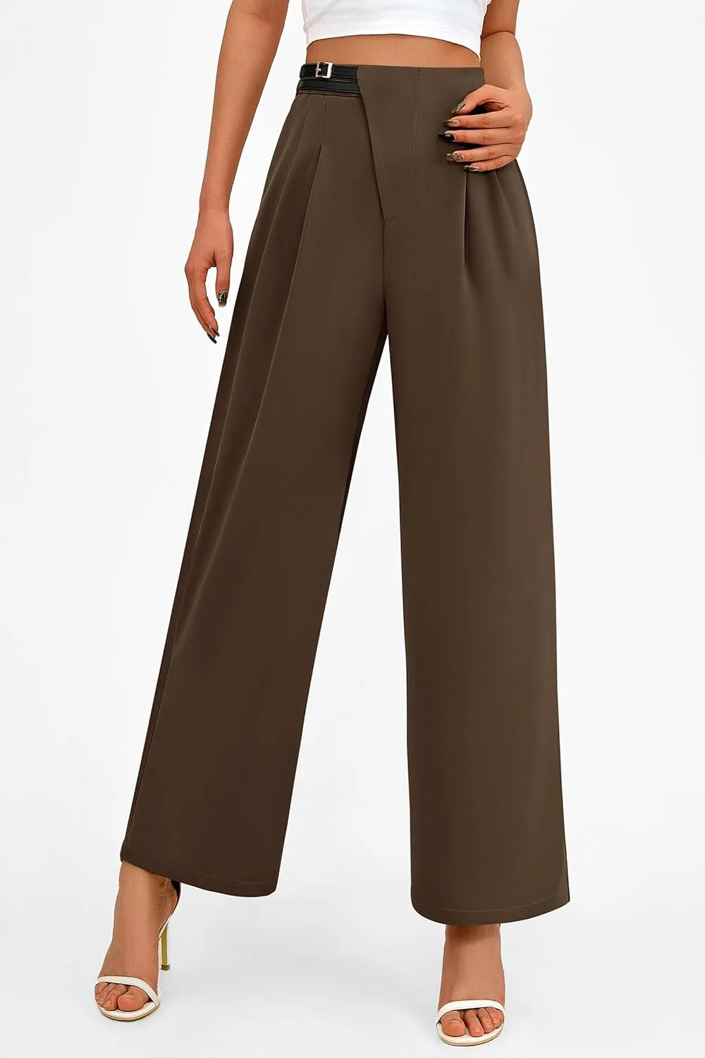 PRETTYGARDEN Women's Wide Leg Dressy Pants High Waisted Fashion Business Casual Work Office Trousers Palazzo Pant