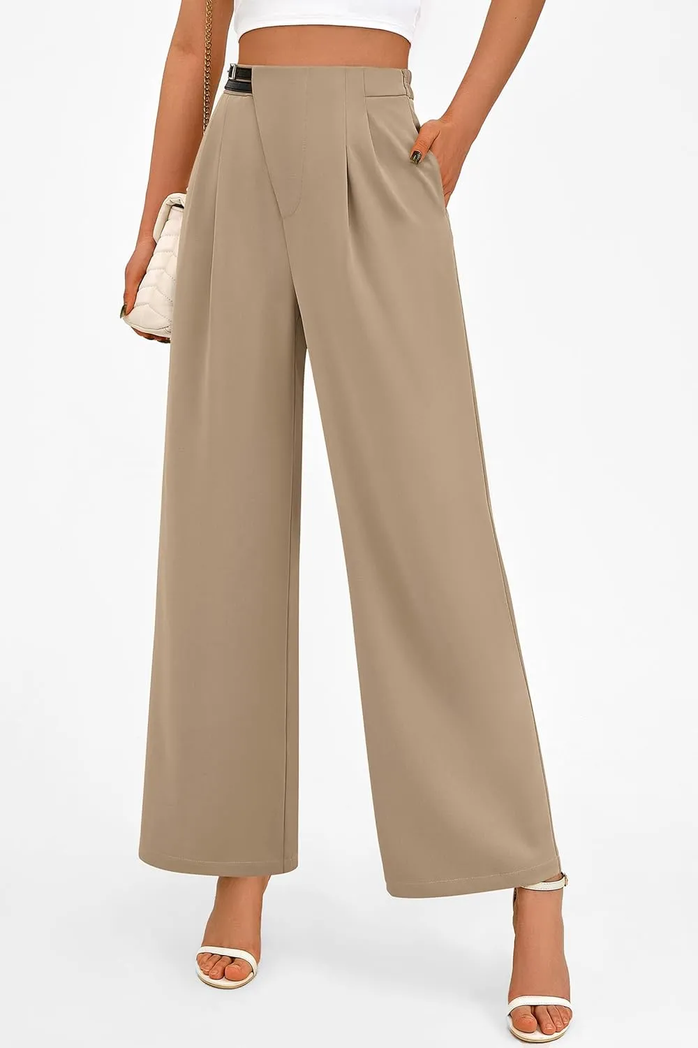 PRETTYGARDEN Women's Wide Leg Dressy Pants High Waisted Fashion Business Casual Work Office Trousers Palazzo Pant
