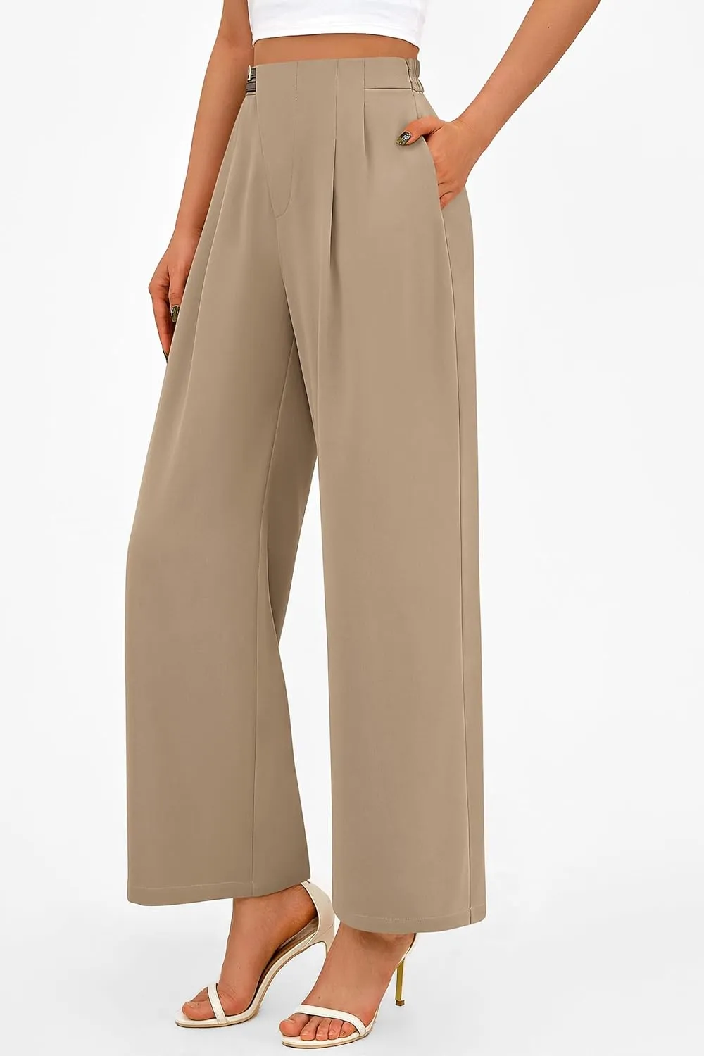 PRETTYGARDEN Women's Wide Leg Dressy Pants High Waisted Fashion Business Casual Work Office Trousers Palazzo Pant