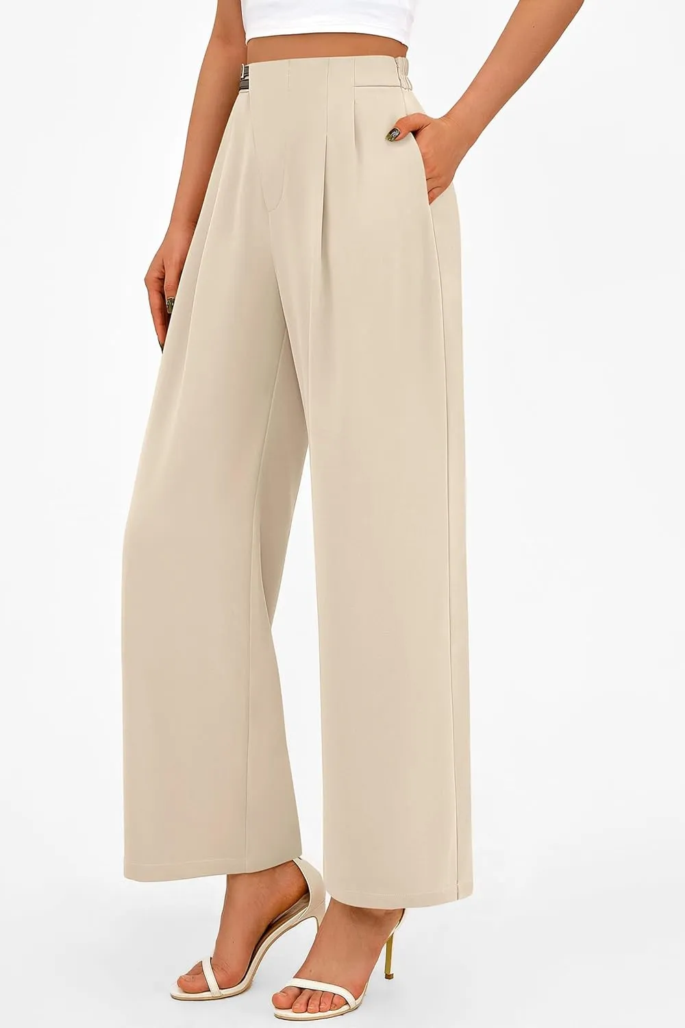 PRETTYGARDEN Women's Wide Leg Dressy Pants High Waisted Fashion Business Casual Work Office Trousers Palazzo Pant
