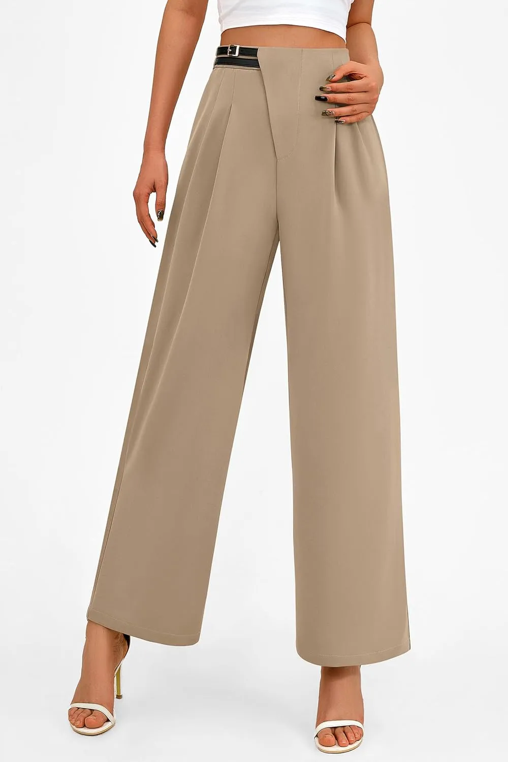 PRETTYGARDEN Women's Wide Leg Dressy Pants High Waisted Fashion Business Casual Work Office Trousers Palazzo Pant
