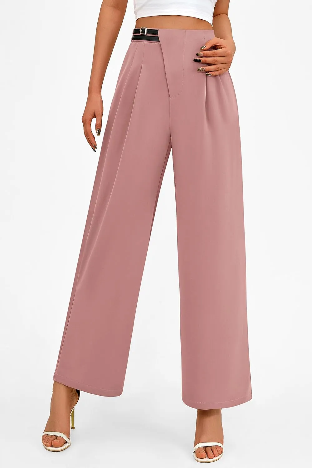 PRETTYGARDEN Women's Wide Leg Dressy Pants High Waisted Fashion Business Casual Work Office Trousers Palazzo Pant