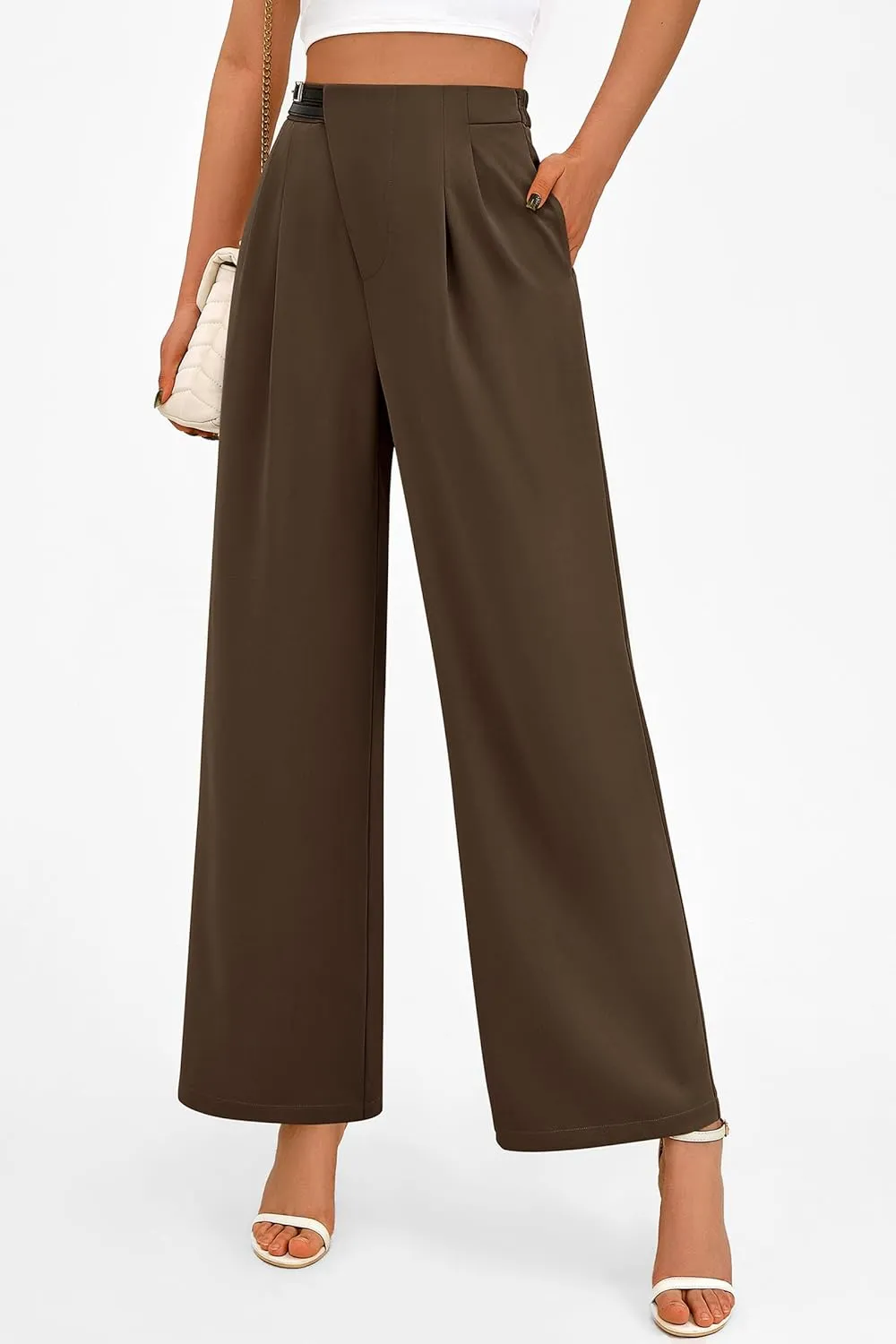 PRETTYGARDEN Women's Wide Leg Dressy Pants High Waisted Fashion Business Casual Work Office Trousers Palazzo Pant