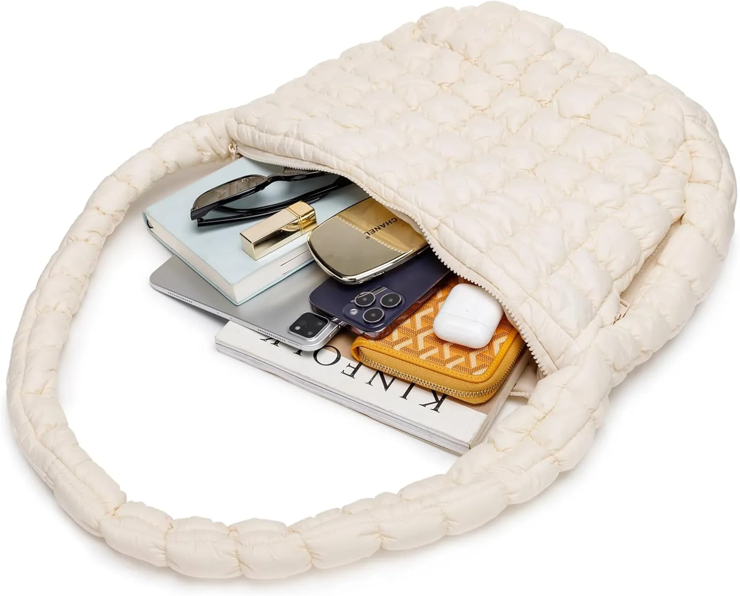 Puffer Bag for Women,Large Lightweight Quilted Tote Bag for Women Puffy Hobo Crossbody Handbags with Padding,Zip Pockets