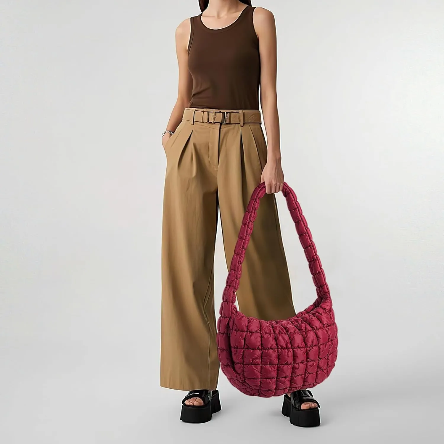Puffer Bag for Women,Large Lightweight Quilted Tote Bag for Women Puffy Hobo Crossbody Handbags with Padding,Zip Pockets