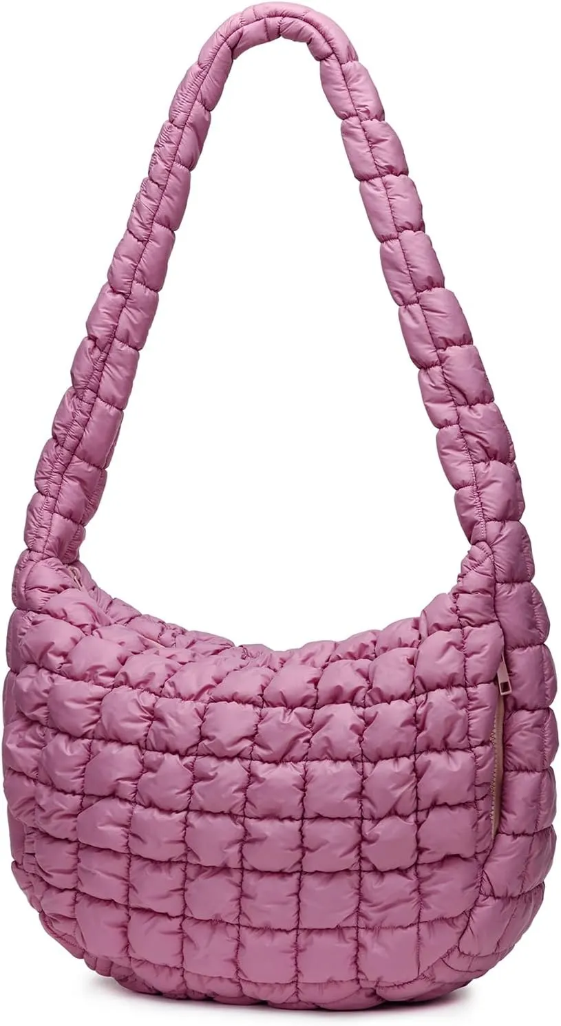 Puffer Bag for Women,Large Lightweight Quilted Tote Bag for Women Puffy Hobo Crossbody Handbags with Padding,Zip Pockets