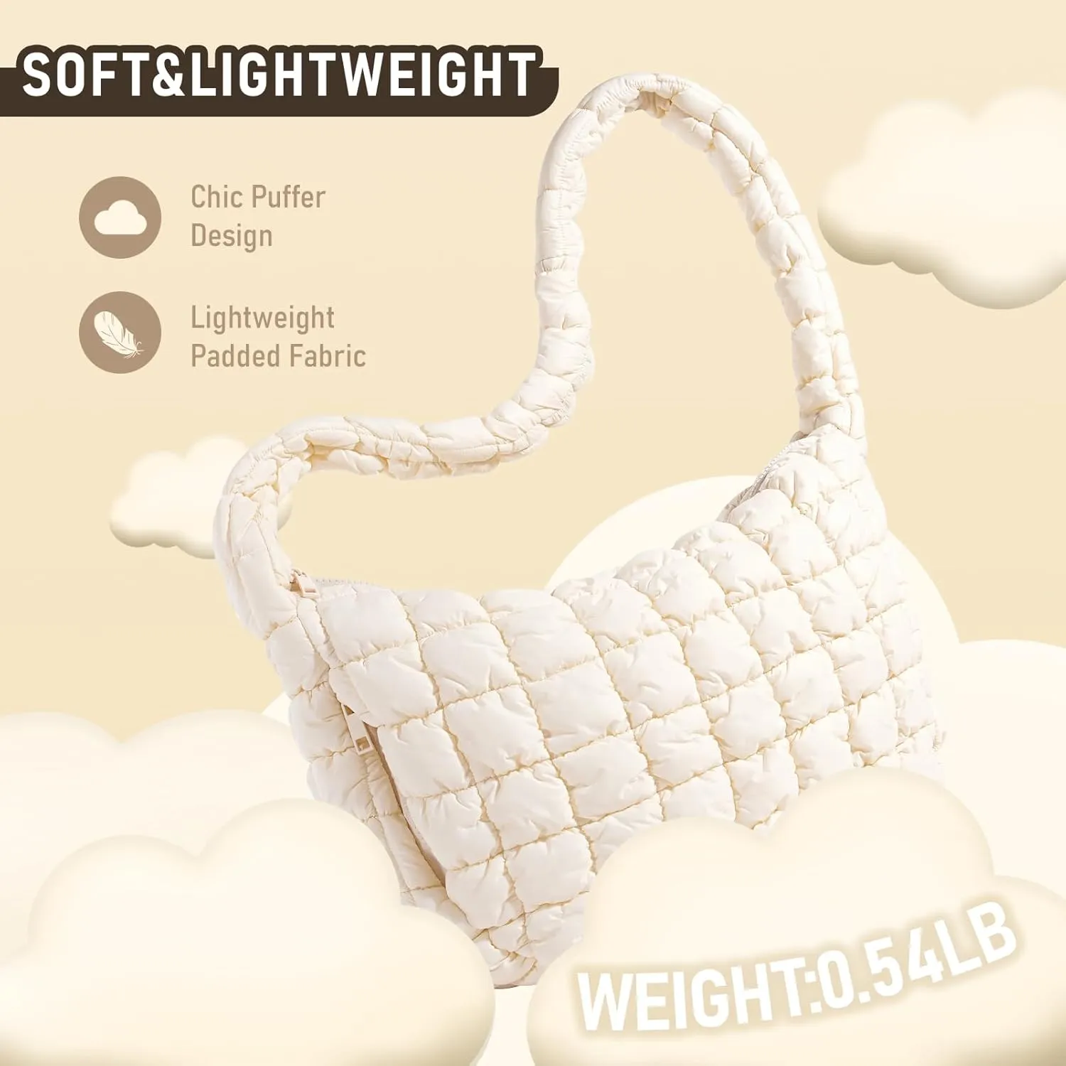 Puffer Bag for Women,Large Lightweight Quilted Tote Bag for Women Puffy Hobo Crossbody Handbags with Padding,Zip Pockets