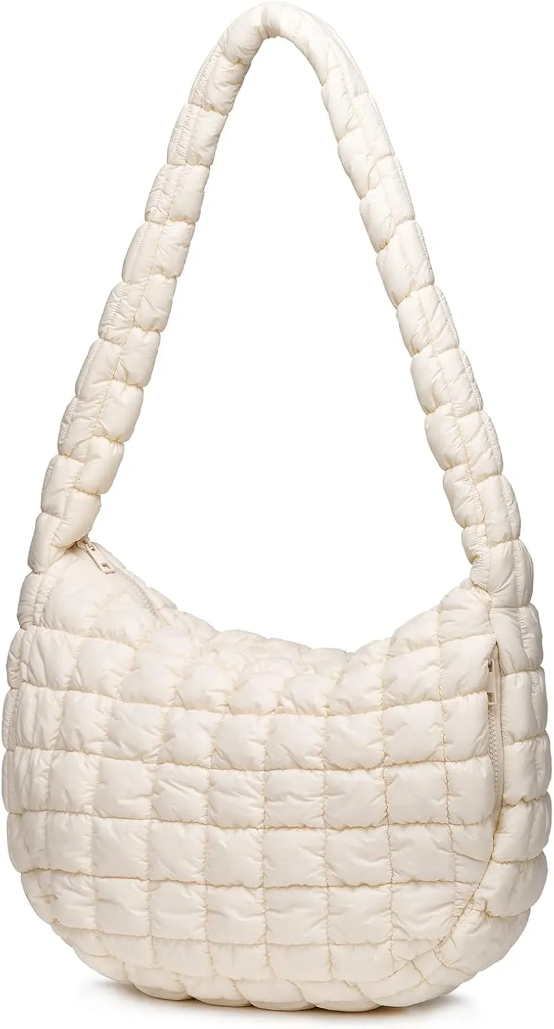Puffer Bag for Women,Large Lightweight Quilted Tote Bag for Women Puffy Hobo Crossbody Handbags with Padding,Zip Pockets