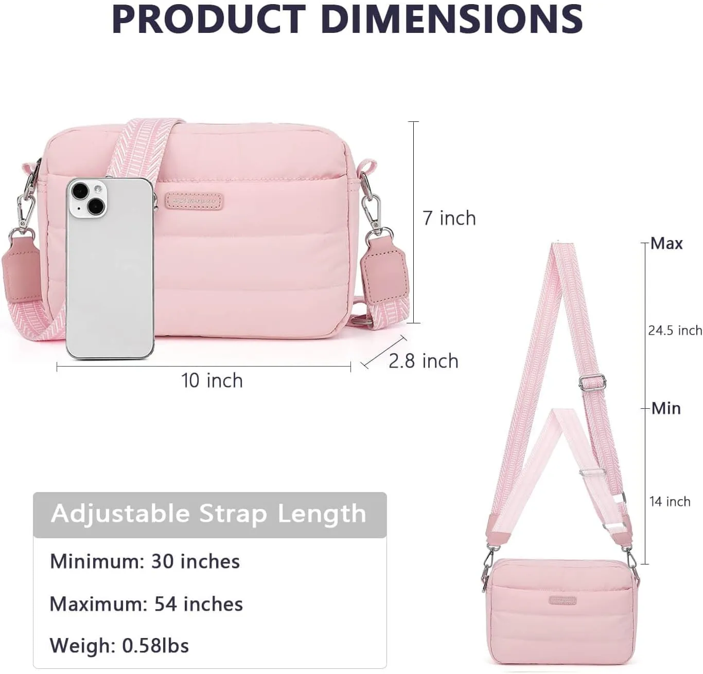Puffer Crossbody Bags for Women, Lightweight Quilted Puffer Shoulder Bag, Cross Body Purse with Guitar Wide Strap Fit