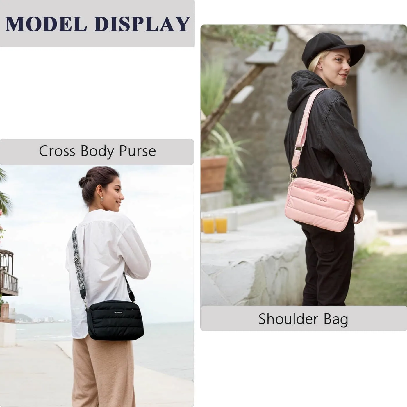 Puffer Crossbody Bags for Women, Lightweight Quilted Puffer Shoulder Bag, Cross Body Purse with Guitar Wide Strap Fit