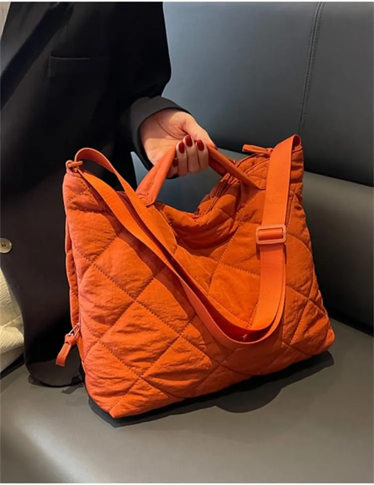 Puffer Tote Bag Women Quilted Shoulder Crossbody Handbag Lattice Nylon Padded Cotton Puffy Purse Casual Satchel