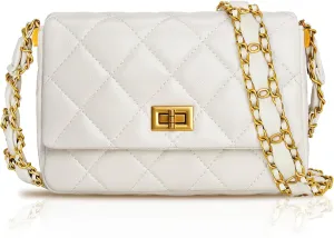 Quilted Bags for Women Soft Leather Shoulder Handbag Purse with Gold Chain Strap