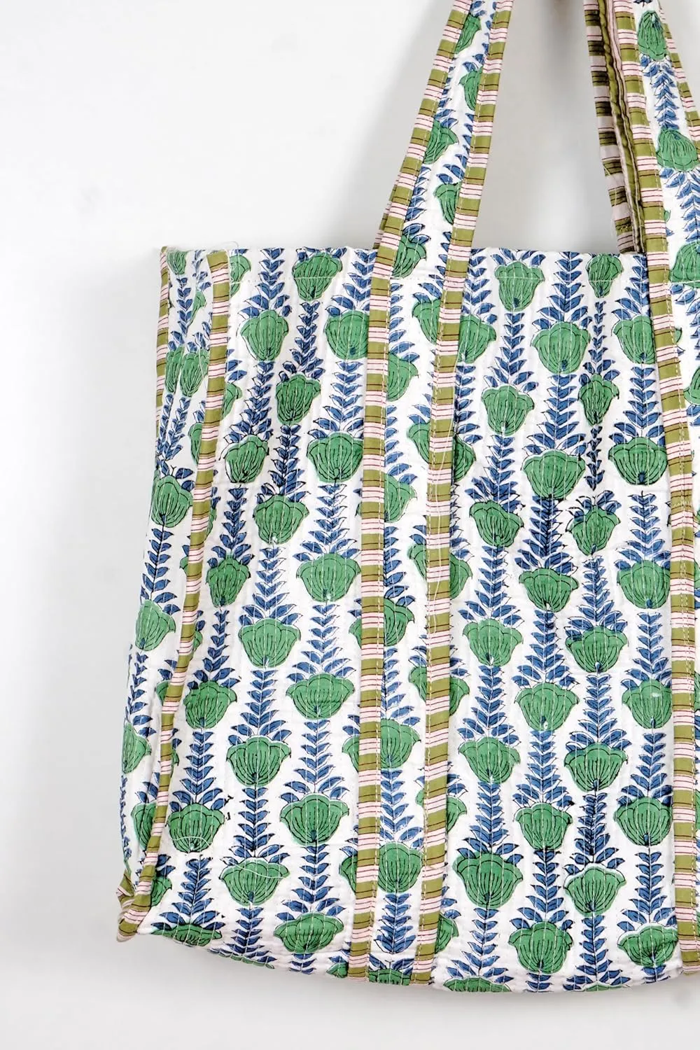 Quilted Cotton Handprinted Reversible Large multicolor Floral Tote Bag