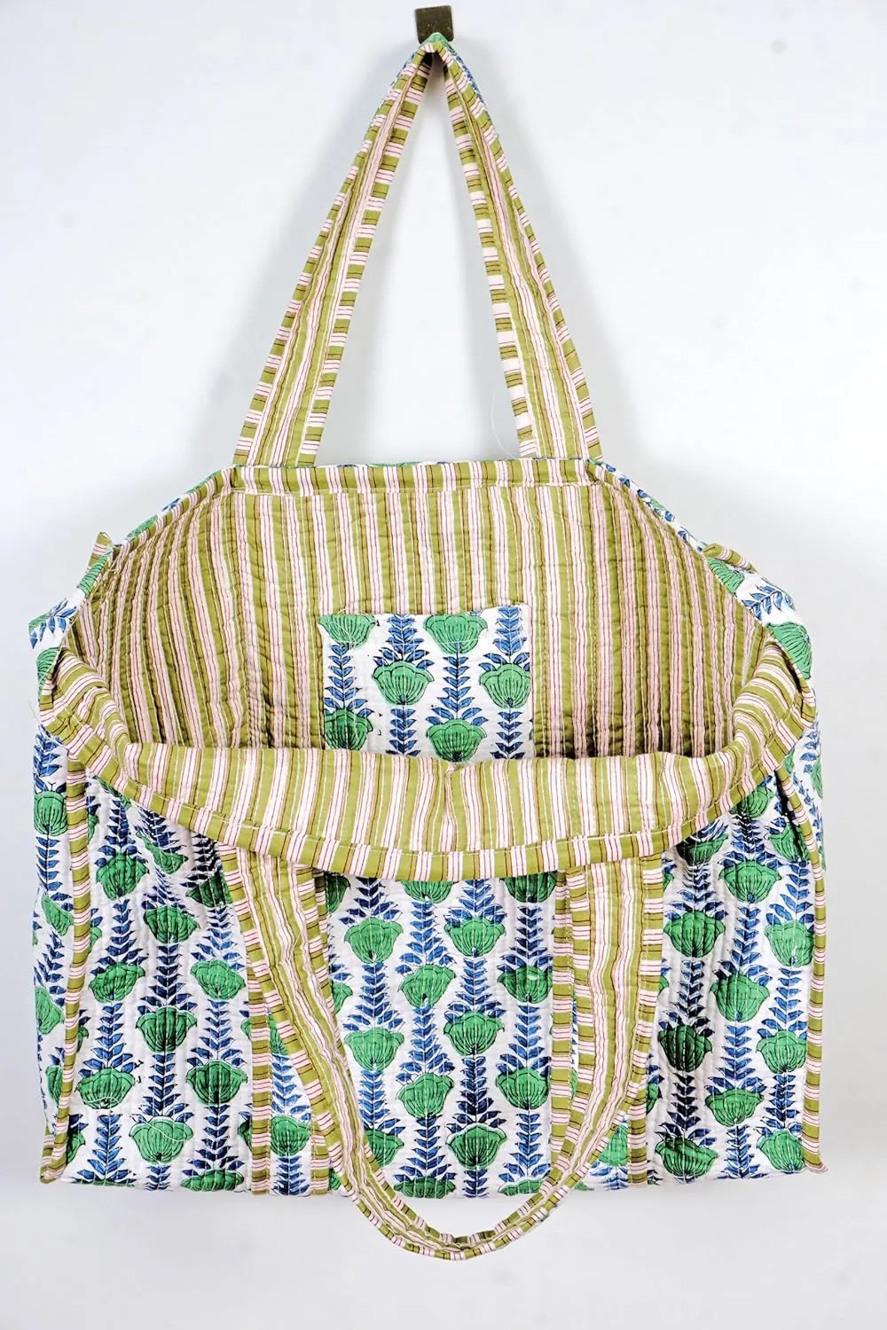 Quilted Cotton Handprinted Reversible Large multicolor Floral Tote Bag