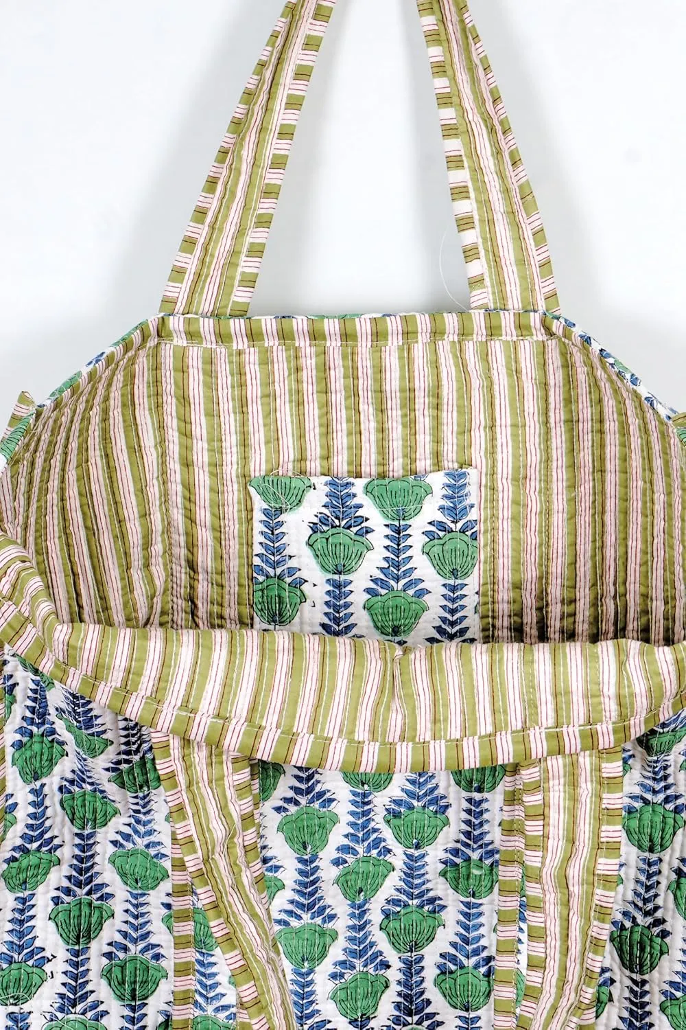 Quilted Cotton Handprinted Reversible Large multicolor Floral Tote Bag