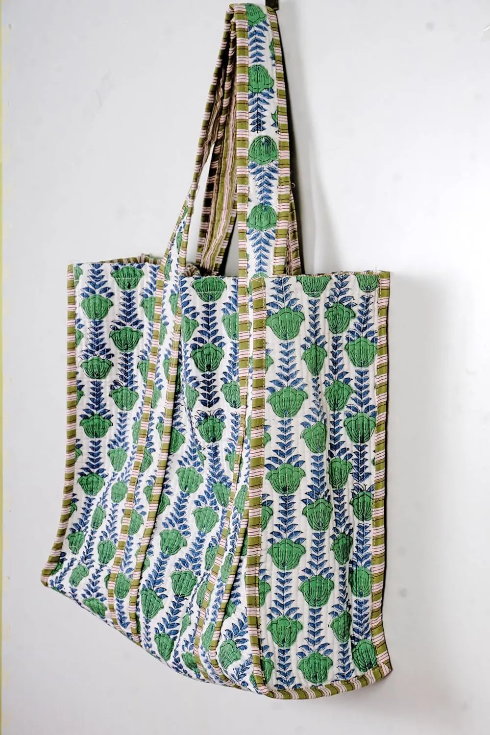 Quilted Cotton Handprinted Reversible Large multicolor Floral Tote Bag