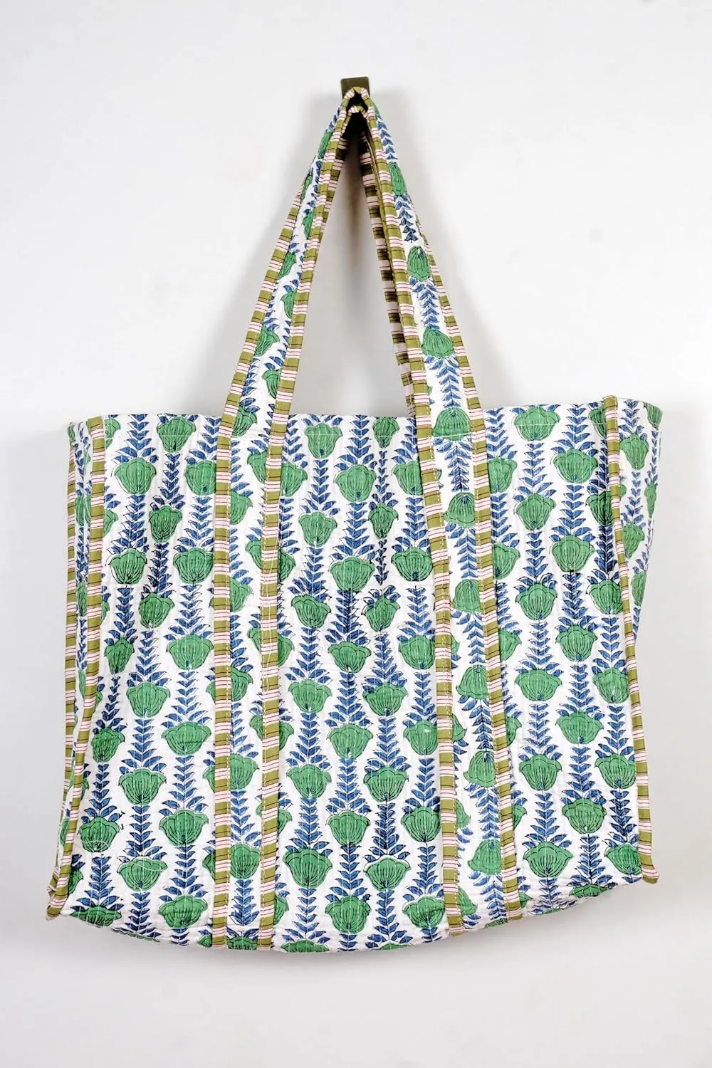 Quilted Cotton Handprinted Reversible Large multicolor Floral Tote Bag