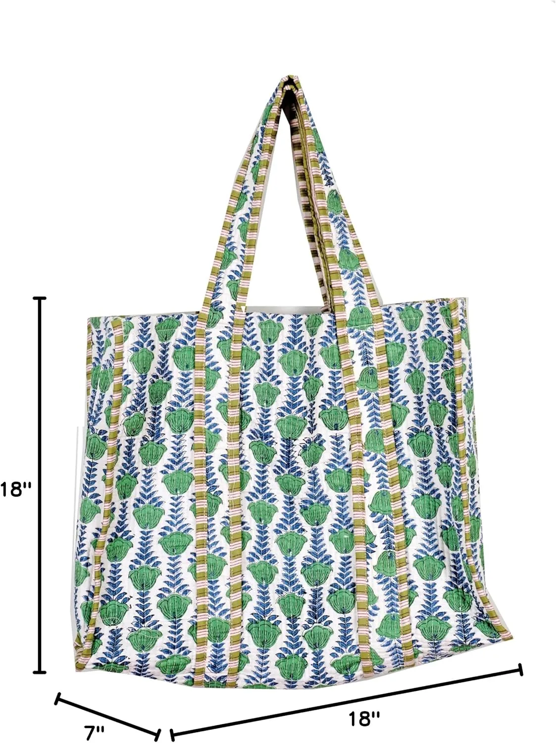 Quilted Cotton Handprinted Reversible Large multicolor Floral Tote Bag