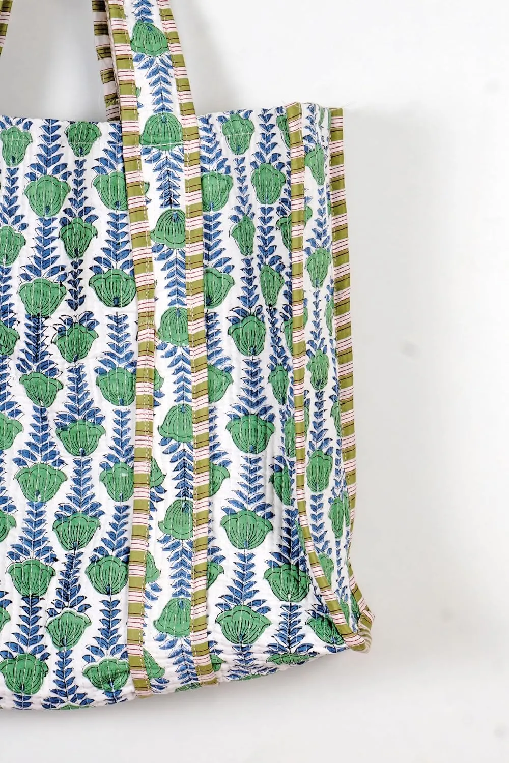 Quilted Cotton Handprinted Reversible Large multicolor Floral Tote Bag