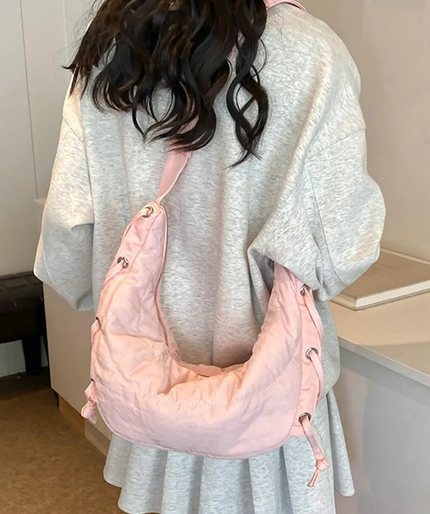 Quilted Shoulder Crossbody Bags for Women Large Tote Bag Puffy Dumpling Purse Handbag Satchel with Drawstring