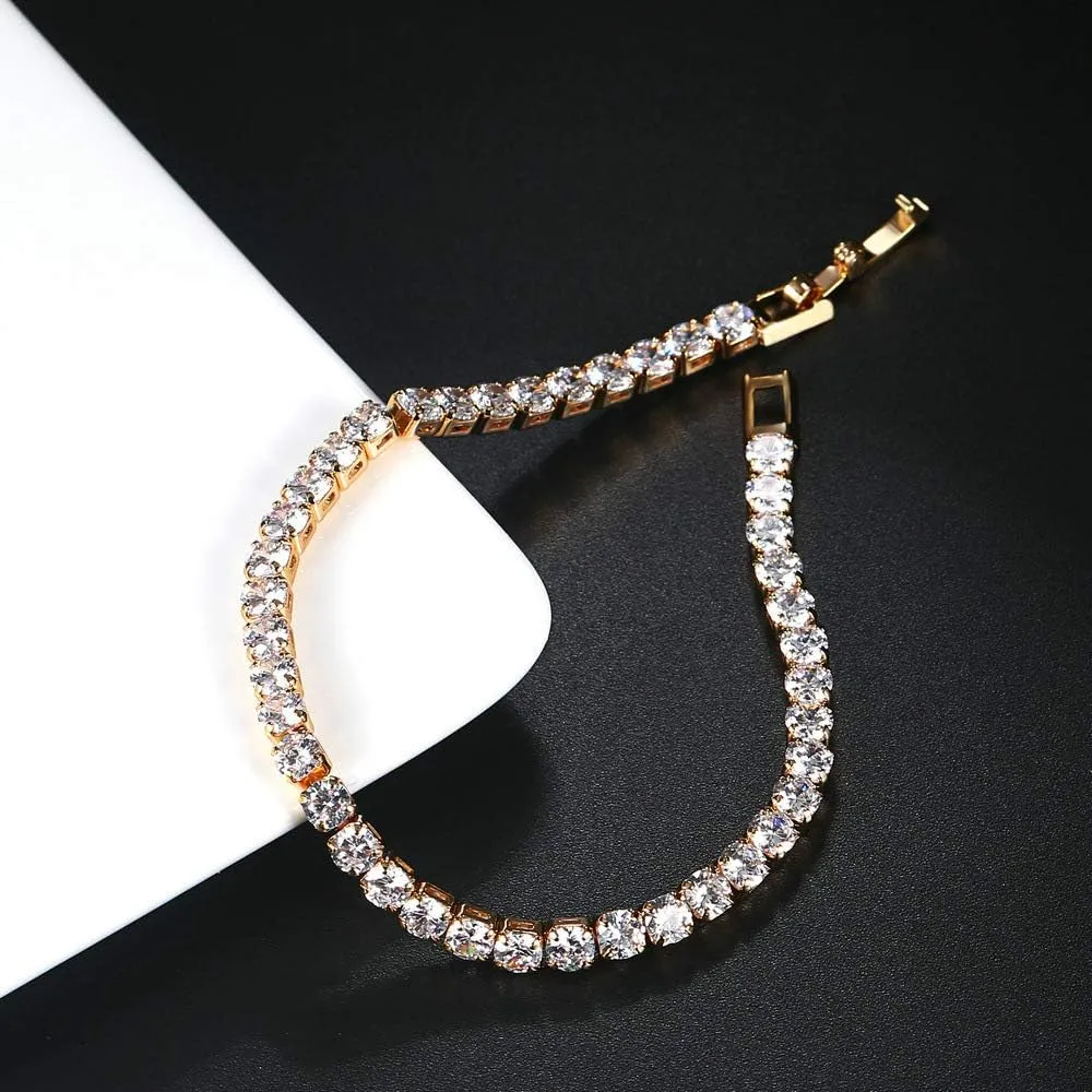 Radiant 14K Gold Plated Tennis Bracelet | Eternity Charm with 3mm Cubic Zirconia | Stylish 7 Inch Rose Gold Silver Bracelet for Women Tennis