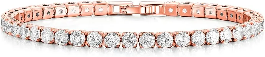 Radiant 14K Gold Plated Tennis Bracelet | Eternity Charm with 3mm Cubic Zirconia | Stylish 7 Inch Rose Gold Silver Bracelet for Women Tennis