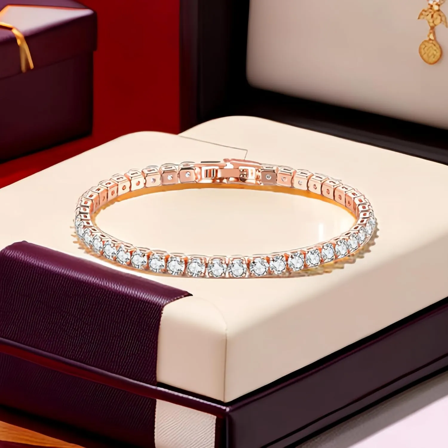 Radiant 14K Gold Plated Tennis Bracelet | Eternity Charm with 3mm Cubic Zirconia | Stylish 7 Inch Rose Gold Silver Bracelet for Women Tennis