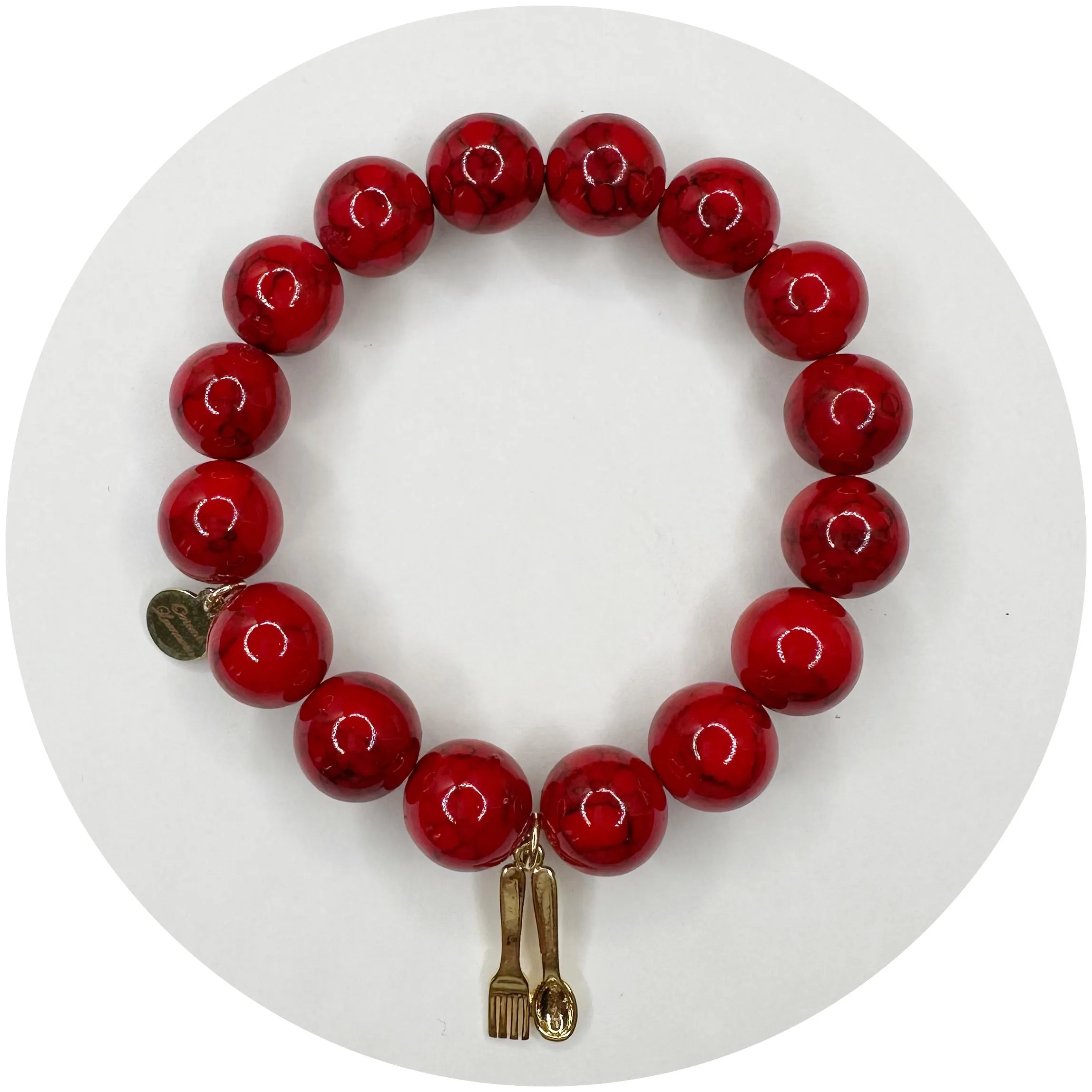 Red Howlite with Fork and Spoon Pendant