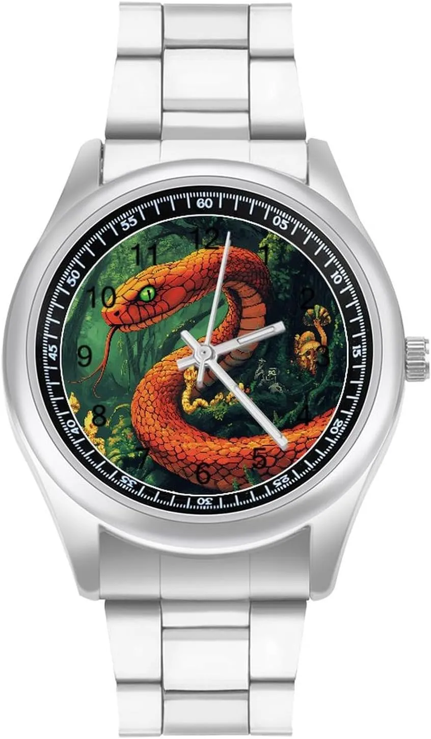 Red Snake Demonic Serpent Stainless Steel Strap Simple Business Watches for Men Easy Reader Work Casual Watch