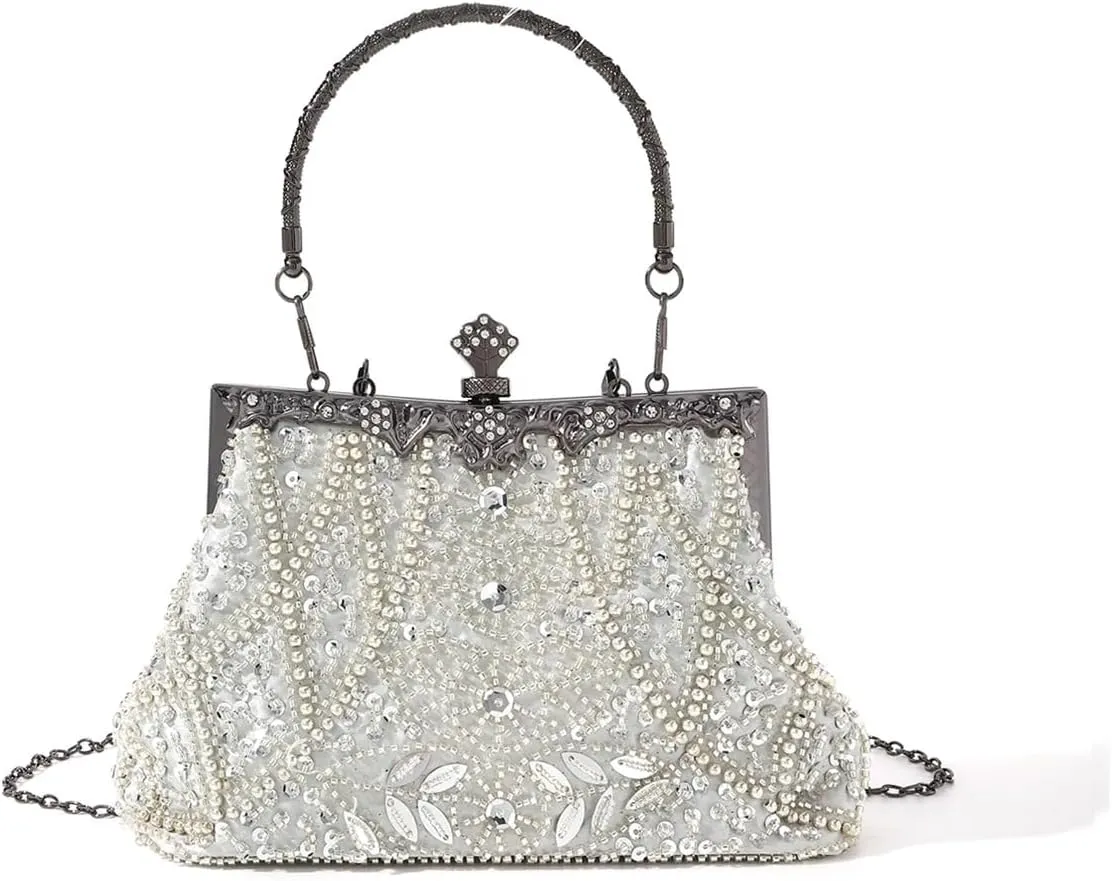 Rhinestone Bags Vintage Trend Heavy Industry Embroidery Flower Beaded Hand-held Evening Bag For Partywedding